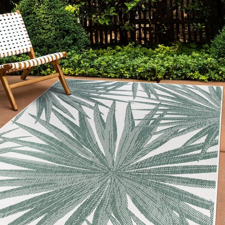 World Rug Gallery Tropical Leaves Nature Inspired Indoor/Outdoor Area Rug 7' 10'' x 10' Green 4030GREEN8X10